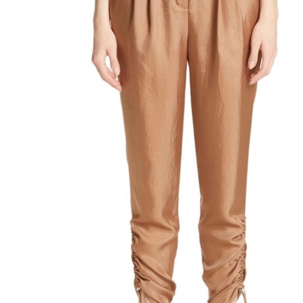 TIBI Mendini Twill Shirred Ruched Pants, Size 6, Sabro, Shiny, Drawstrin… - Picture 4 of 13